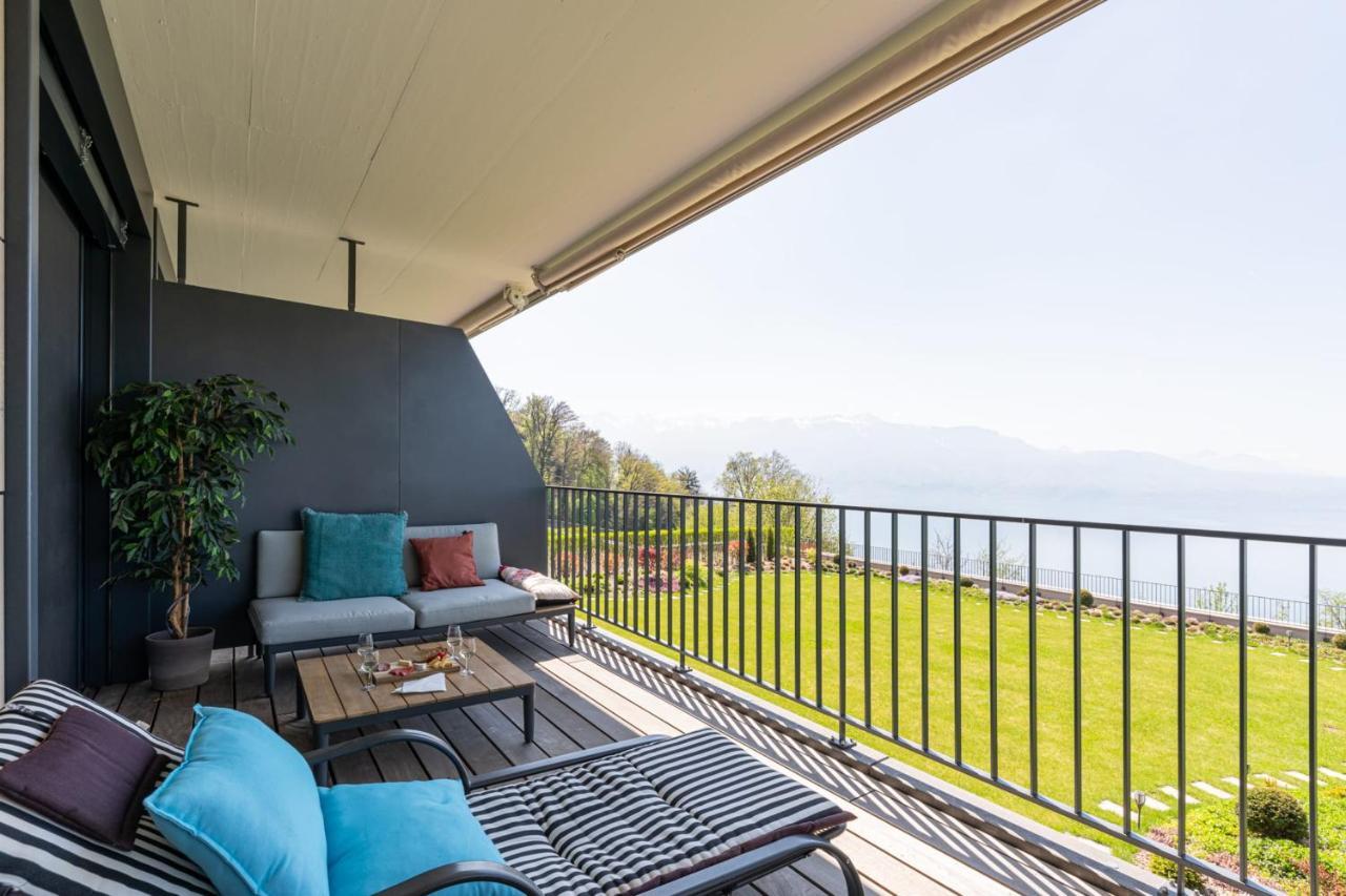 Les Terrasses De Lavaux 1 - Appartement De Luxe Avec Vue Panoramique Et Piscine Puidoux エクステリア 写真